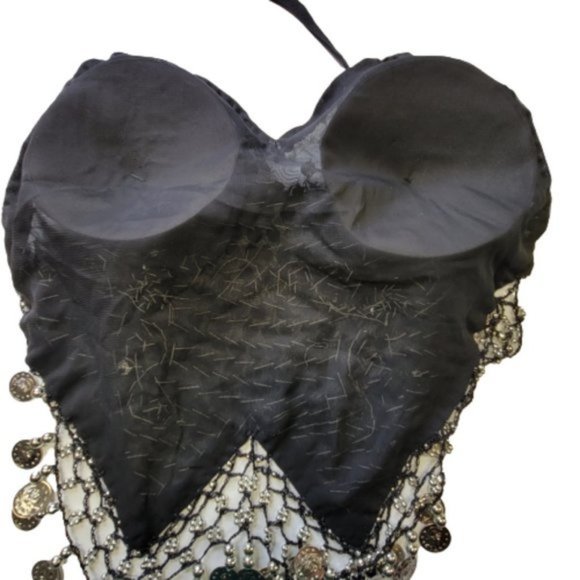 Black Sequin Halter Crop Top Silver Sequin Backless Belly Dancing Tops NEW - Picture 11 of 11